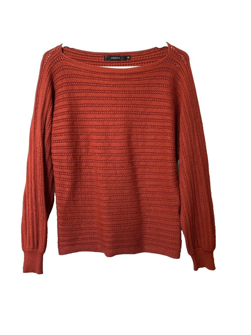ZESICA M Medium Crew Neck Lantern Long Sleeve Ribbed Knit Sweater Viscose Orange - Picture 3 of 7